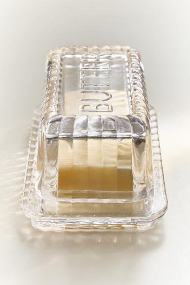 STRIPED GLASS BUTTER DISH - Transparent by Zara