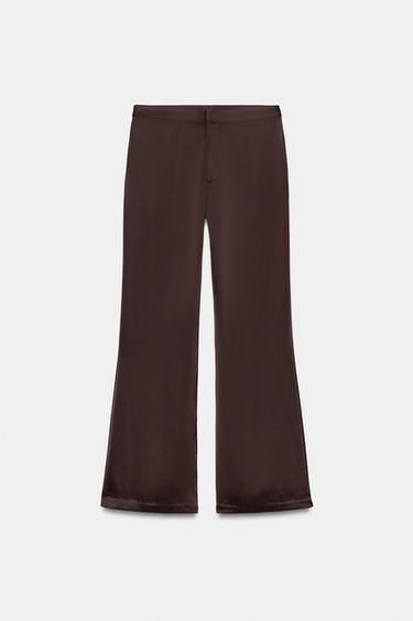 PANTALÓN FLARE SATINADO - Berenjena oscuro de Zara - Imagen 0