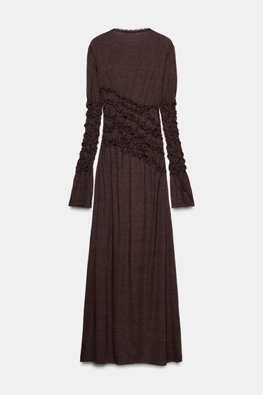 ROBE MI-LONGUE À PLIS - Marron de Zara - Image 5
