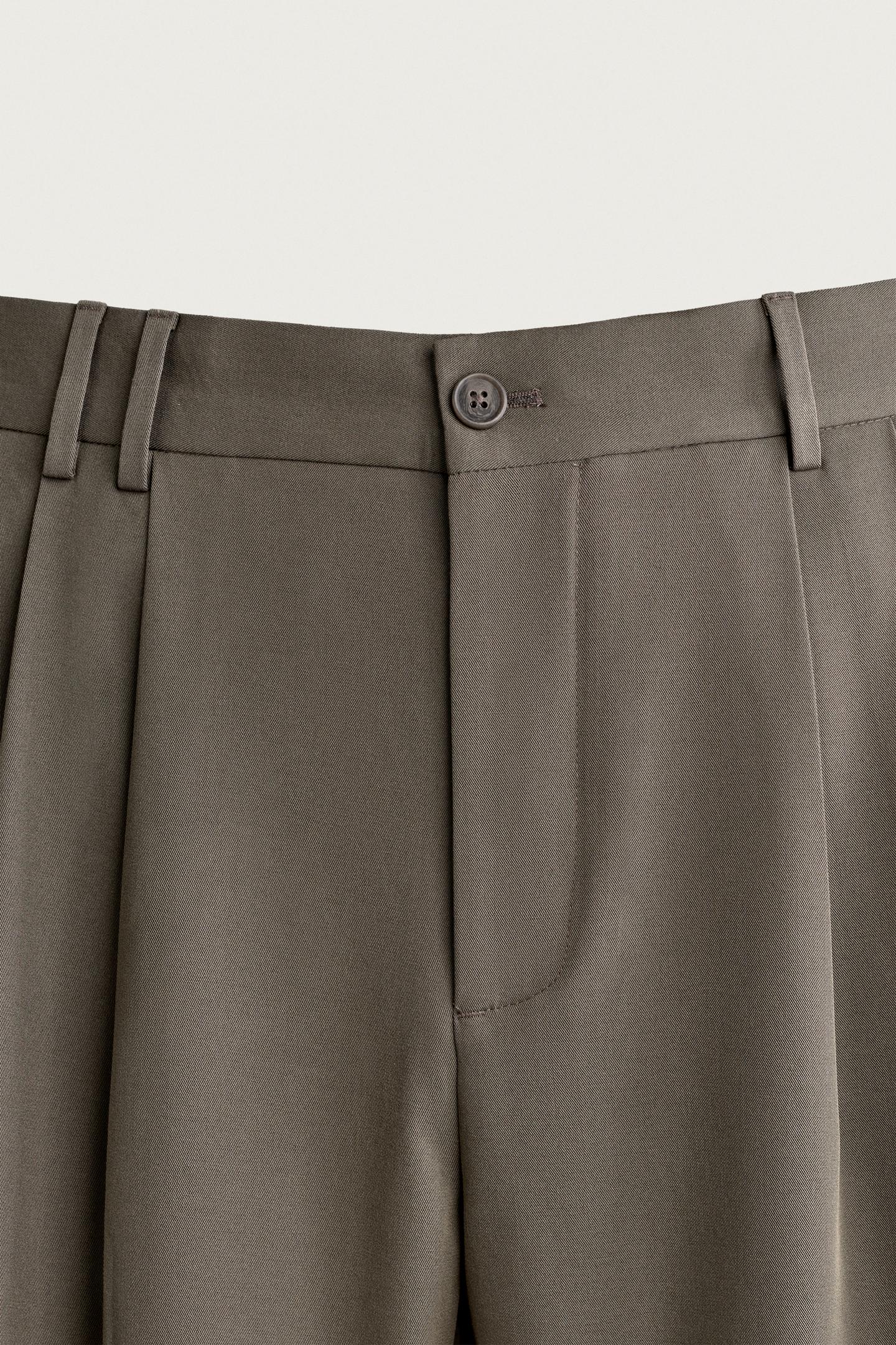 Мужские брюки Zara Pleated Wide-Fit, цвет: Серо-коричневый серый — фото 9