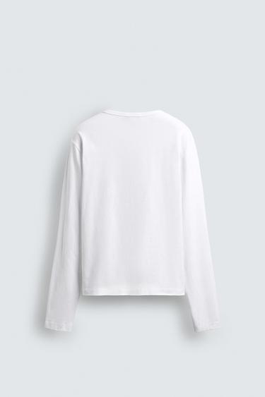 TEE-SHIRT MANCHES LONGUES - Blanc de Zara - Image 7