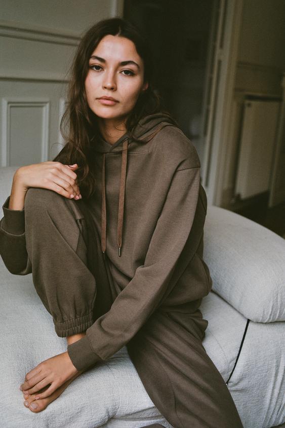 SUDADERA CAPUCHA BÁSICA - Visón oscuro de Zara - Imagen 0