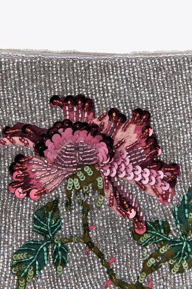 FLORAL BEADED SEQUIN BAG - Silver by Zara - Image 2