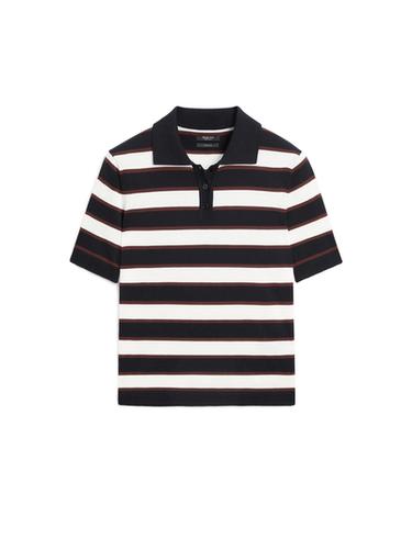 Pull polo en maille à rayures - Bleu marine de Zara
