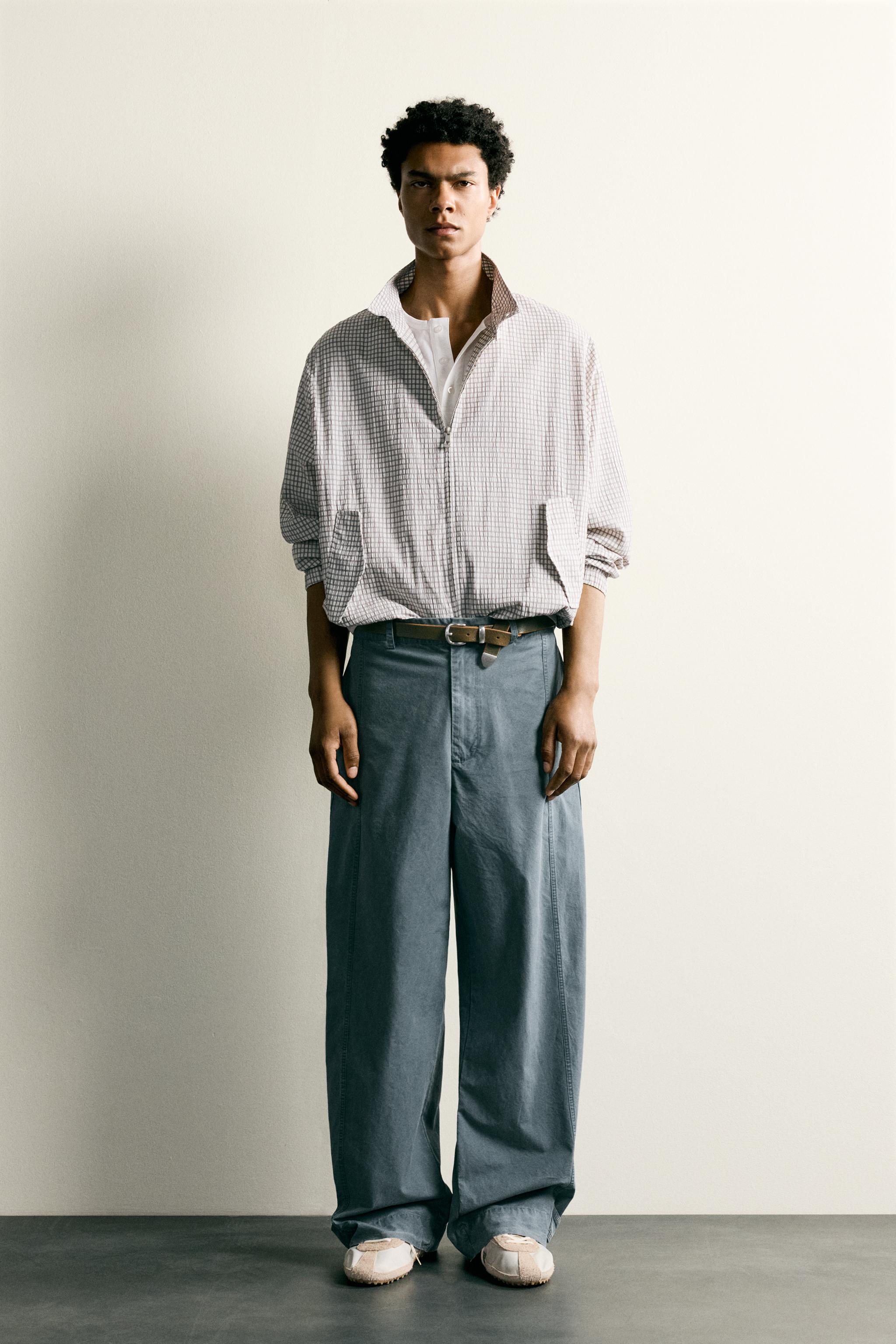 YAN BANTLI YIKAMA EFEKTLİ RELAXED FIT PANTOLON - Mavi yeşil | ZARA