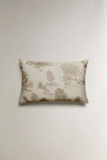 SATEEN PILLOWCASE WITH PRINT (300 THREAD COUNT) - Grey / Beige by Zara - Image 2