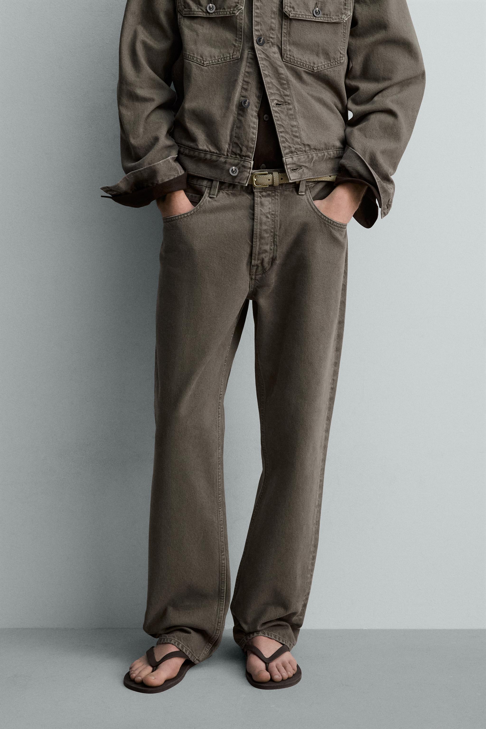 STRAIGHT FIT JEANS — Grey green