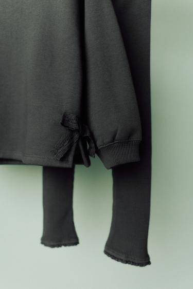 Zara LACE BOW SWEATSHIRT AND WAFFLE LEGGING SET - Anthracite grey