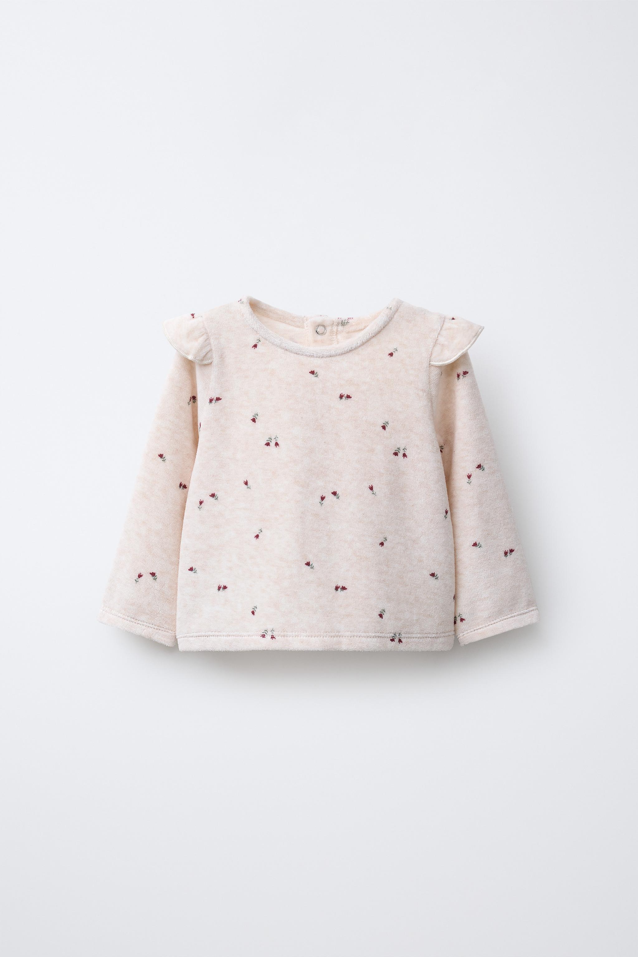VELOUR FLORAL T-SHIRT - Light beige | ZARA United States