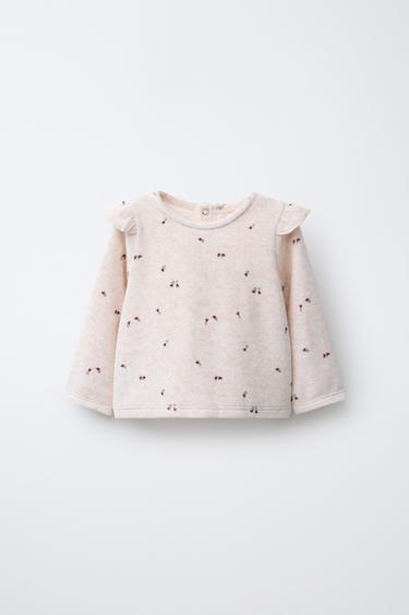 VELOUR FLORAL T-SHIRT - Light beige by Zara