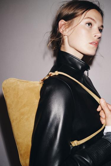 BOLSO PIEL SERRAJE DE HOMBRO - Amarillo Mostaza de Zara