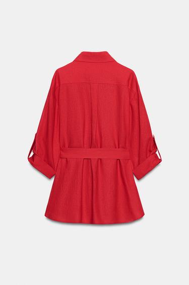 VESTE SAHARIENNE EN LIN AVEC CEINTURE - Rouge de Zara - Image 7