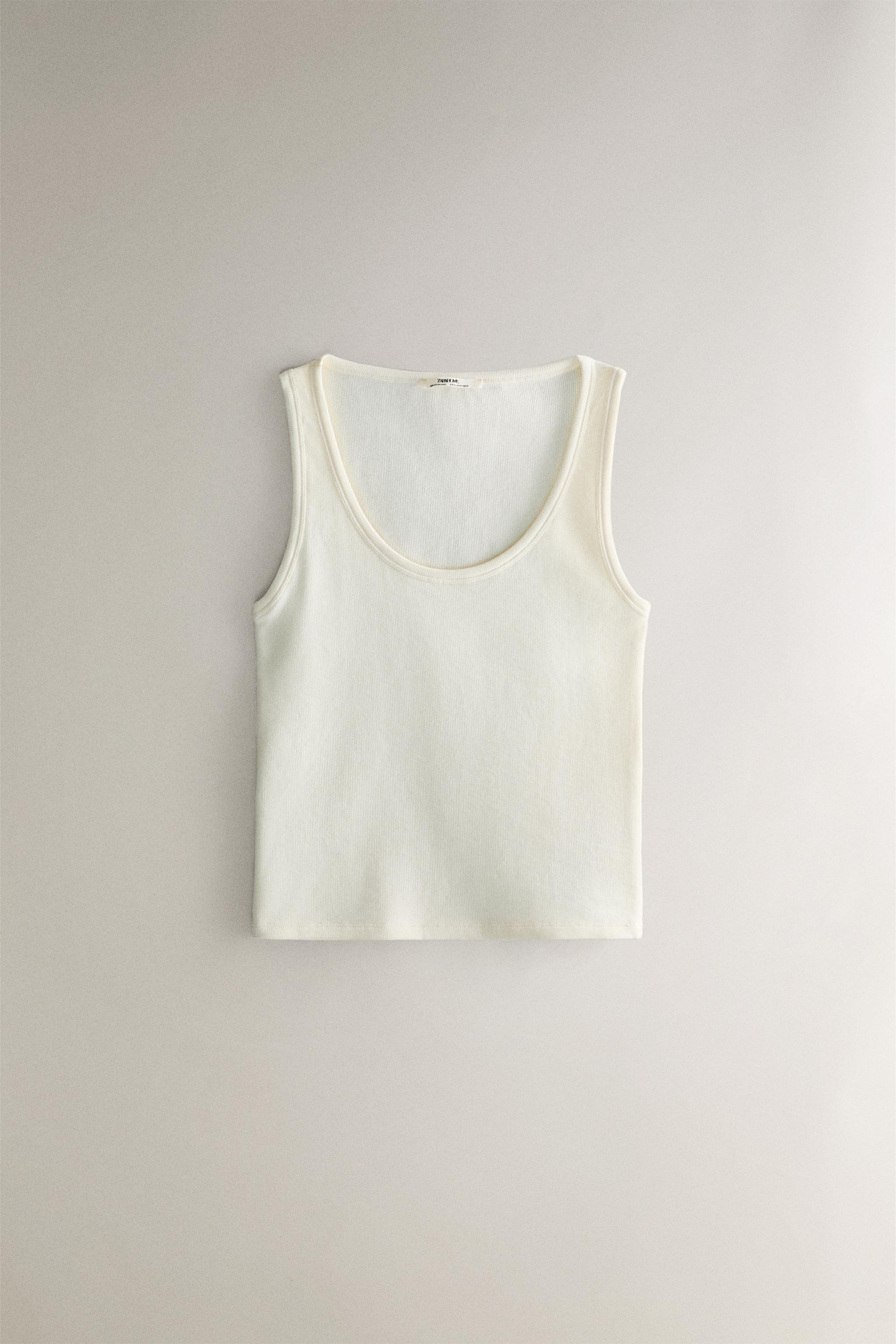 SLEEVELESS COTTON T-SHIRT - Ecru | ZARA Canada