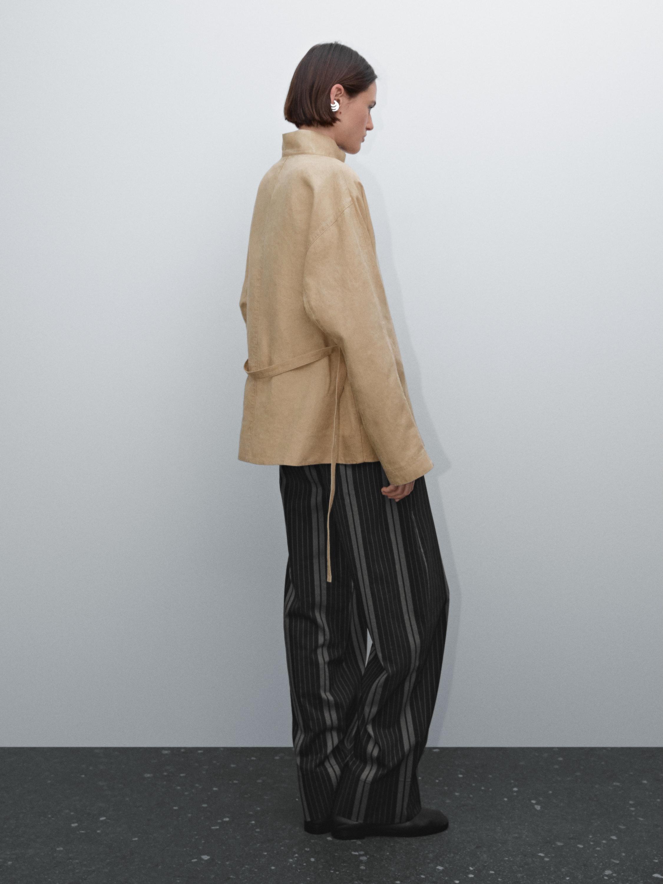 Flowing 100% linen kimono - Ecru / Khaki | ZARA United States
