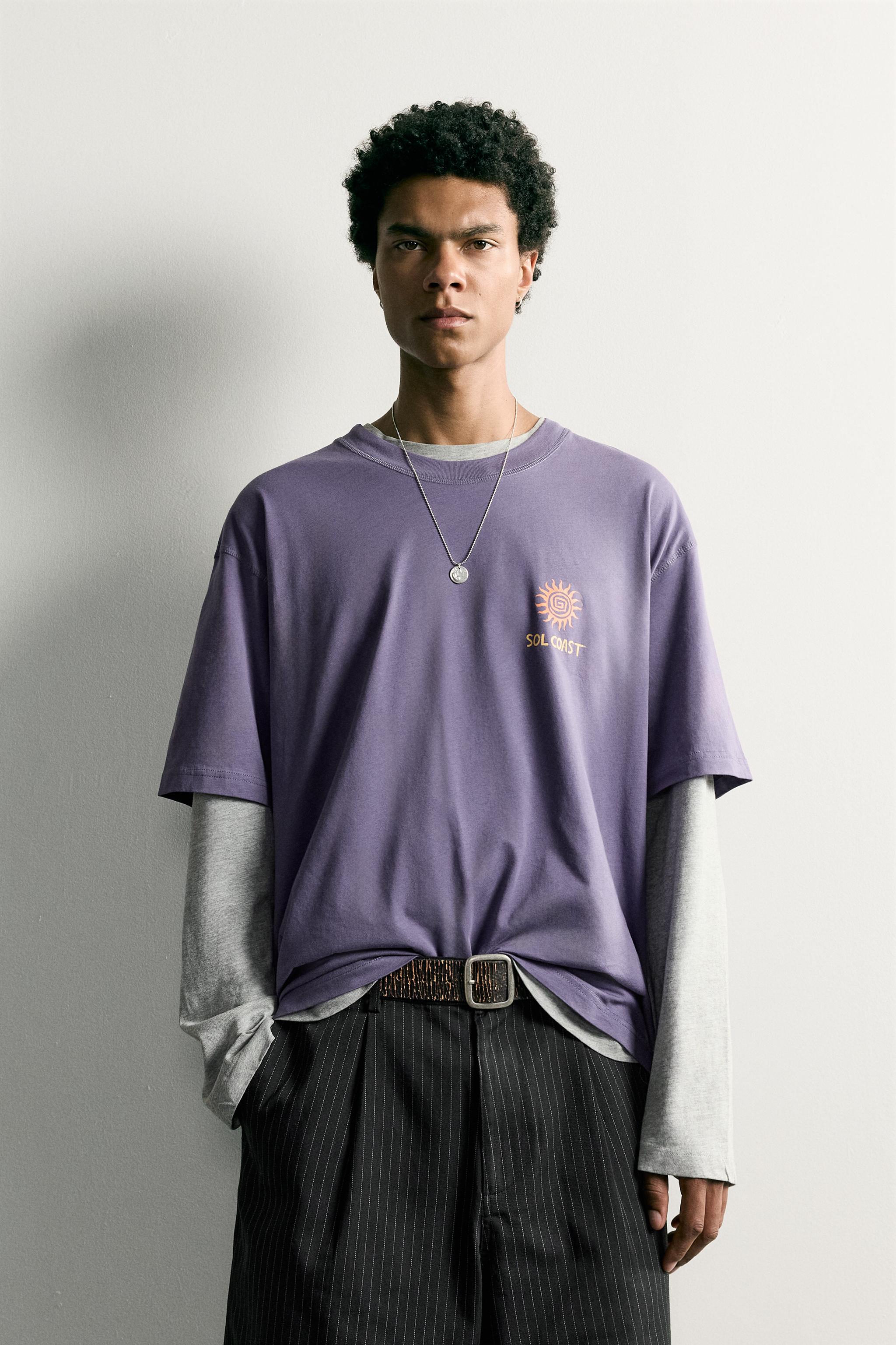 RELAXED FIT CONTRAST PRINT T-SHIRT — Purple