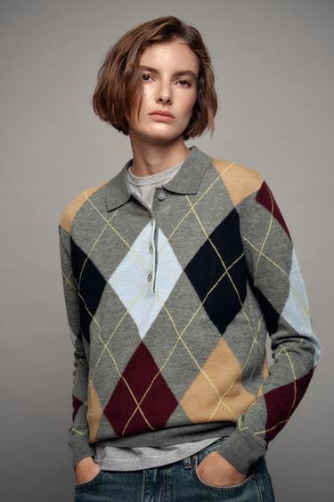 100% WOOL ARGYLE POLO JUMPER — Multicoloured 1