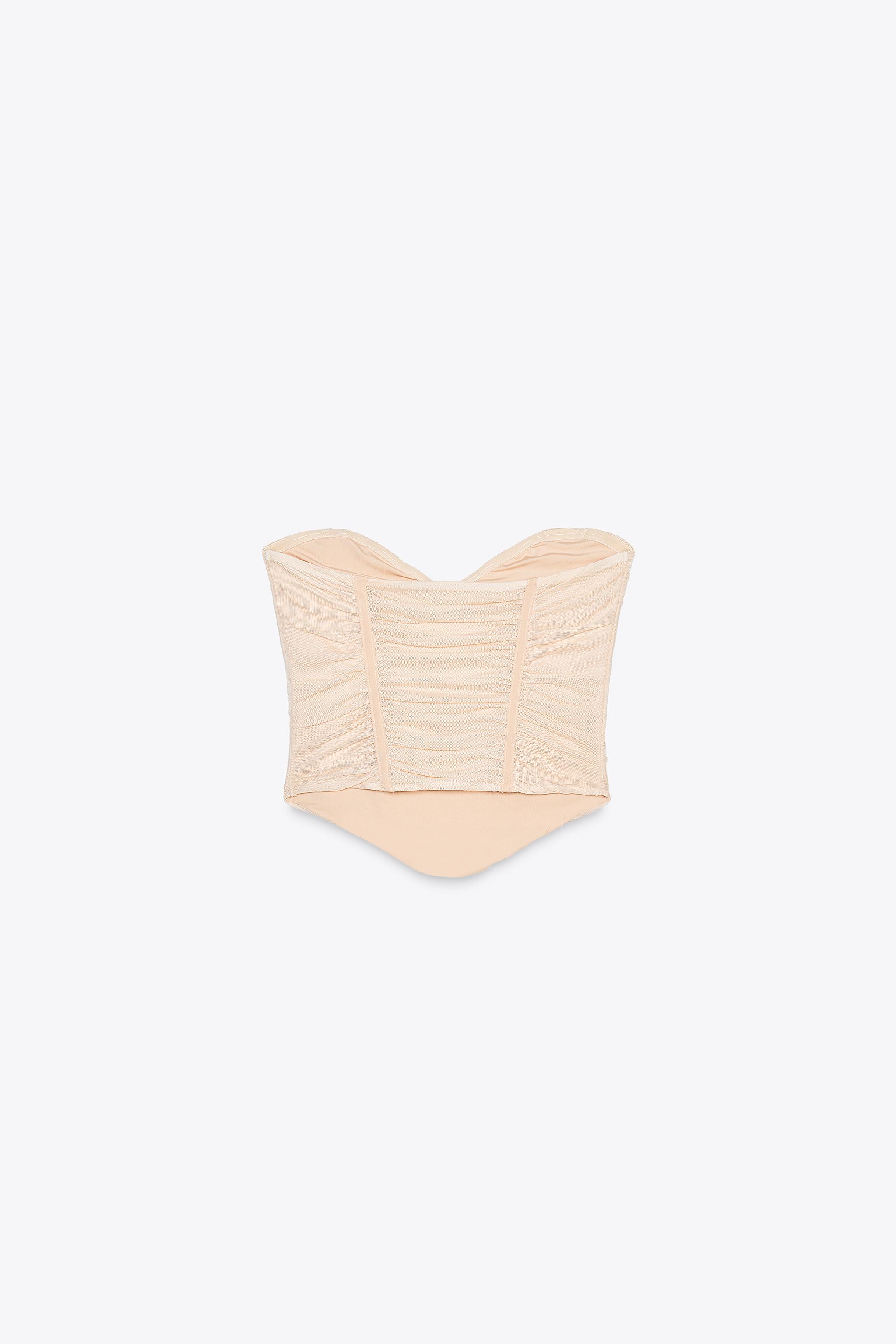 GATHERED TULLE CORSET TOP - Beige-pink | ZARA United States