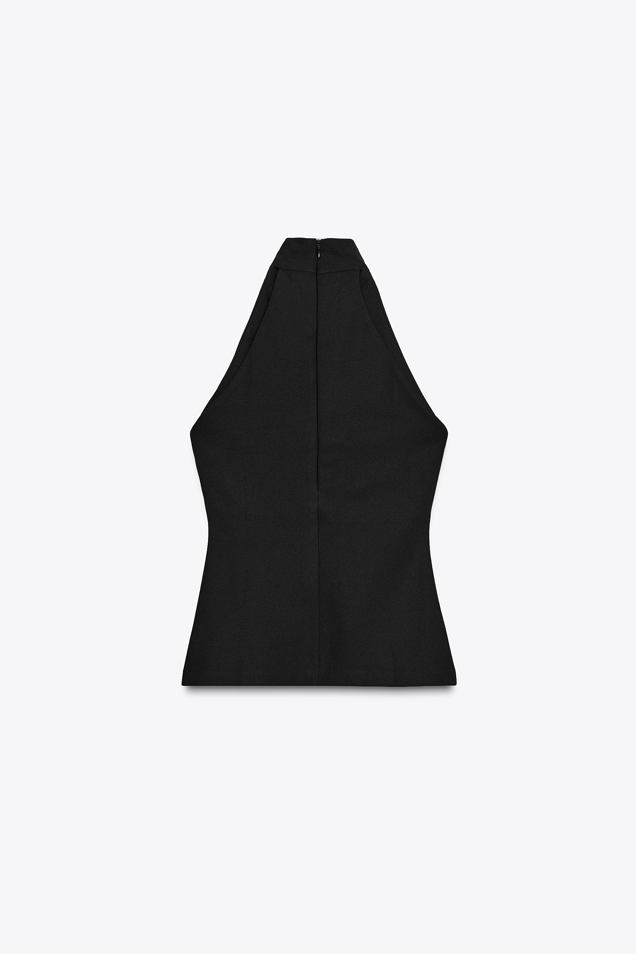 クレージュ　ホルターネック　トップス　ブラック 黒 テクスチャーレース ホルターネックトップス - ブラック | ZARA