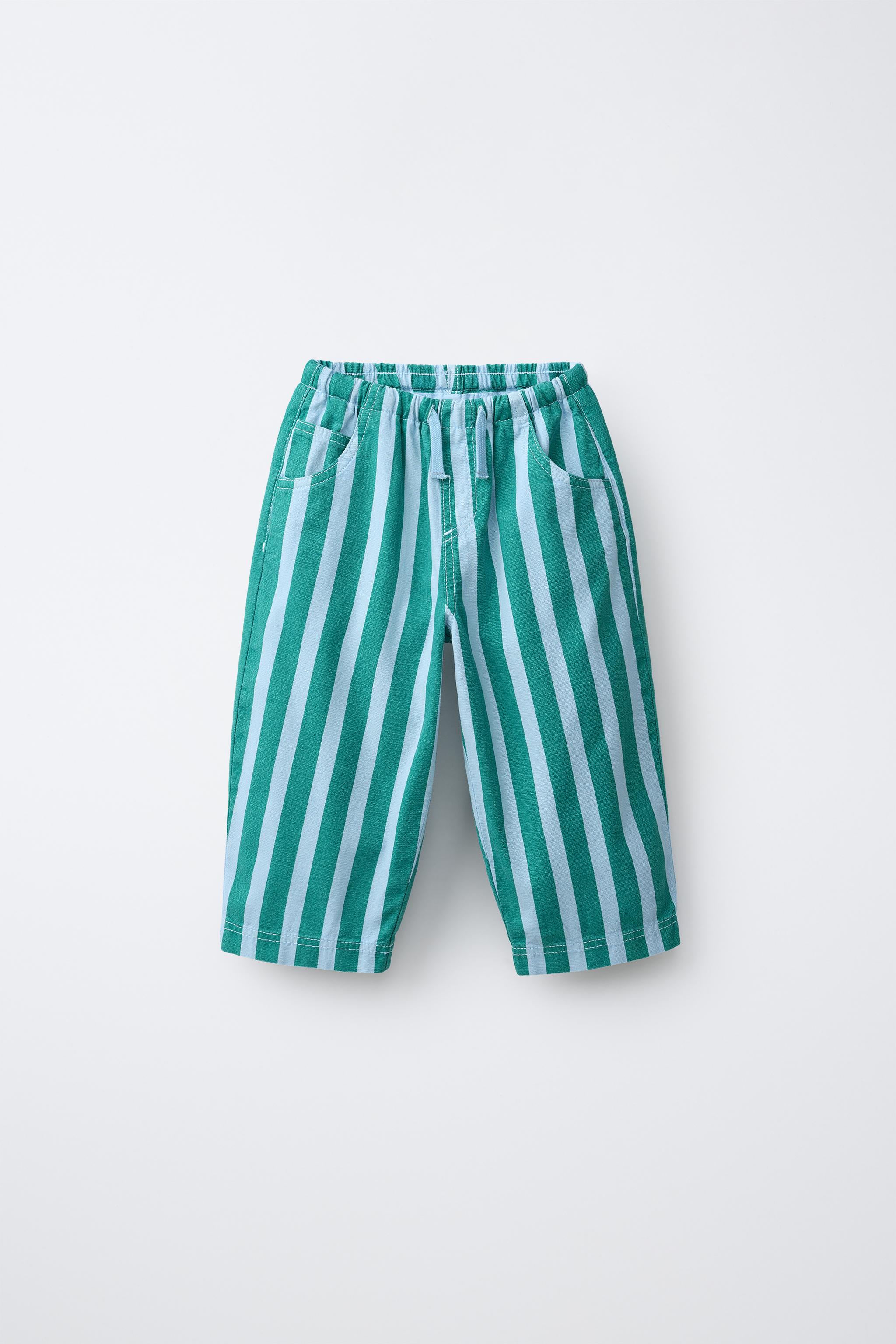STRIPED COTTON LINEN PANTS — Multicolored