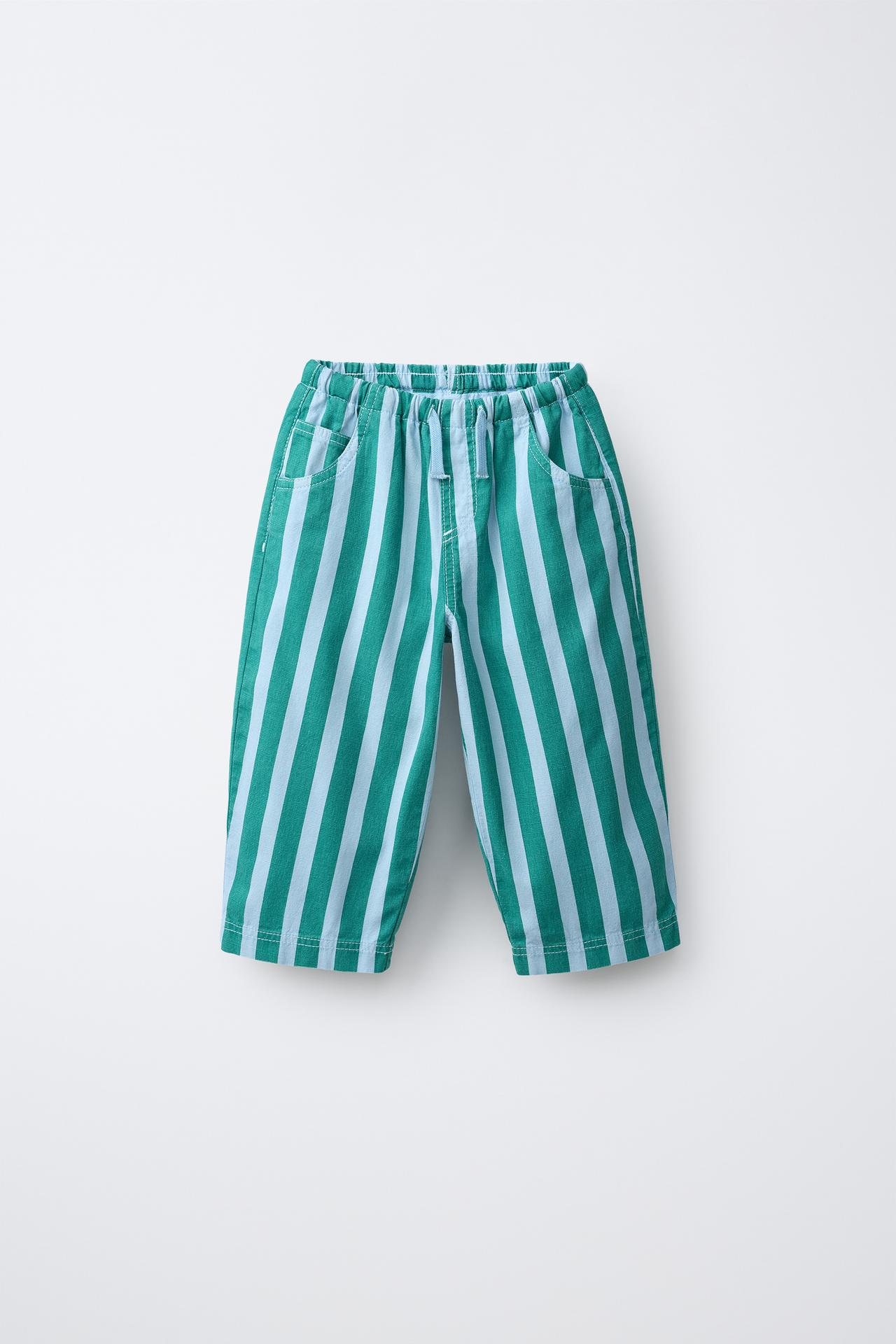 STRIPED COTTON LINEN PANTS — Multicolored