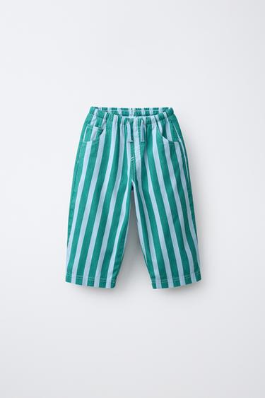 PANTALONI DIN BUMBAC ȘI IN CU DUNGI - Multicolor de la Zara