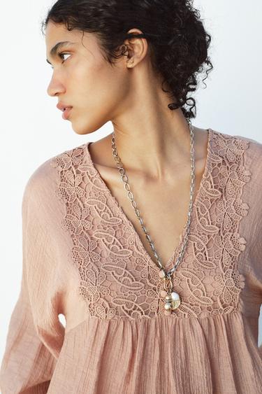 TEXTURED CROCHET BLOUSE - Pale pink by Zara - Image 3