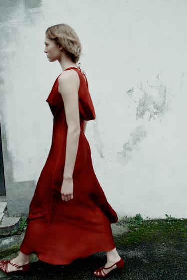 ZW COLLECTION LONG SATIN DRESS - Red by Zara