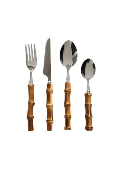 4-PIECE CUTLERY SET WITH BAMBOO HANDLE - Brown by Zara