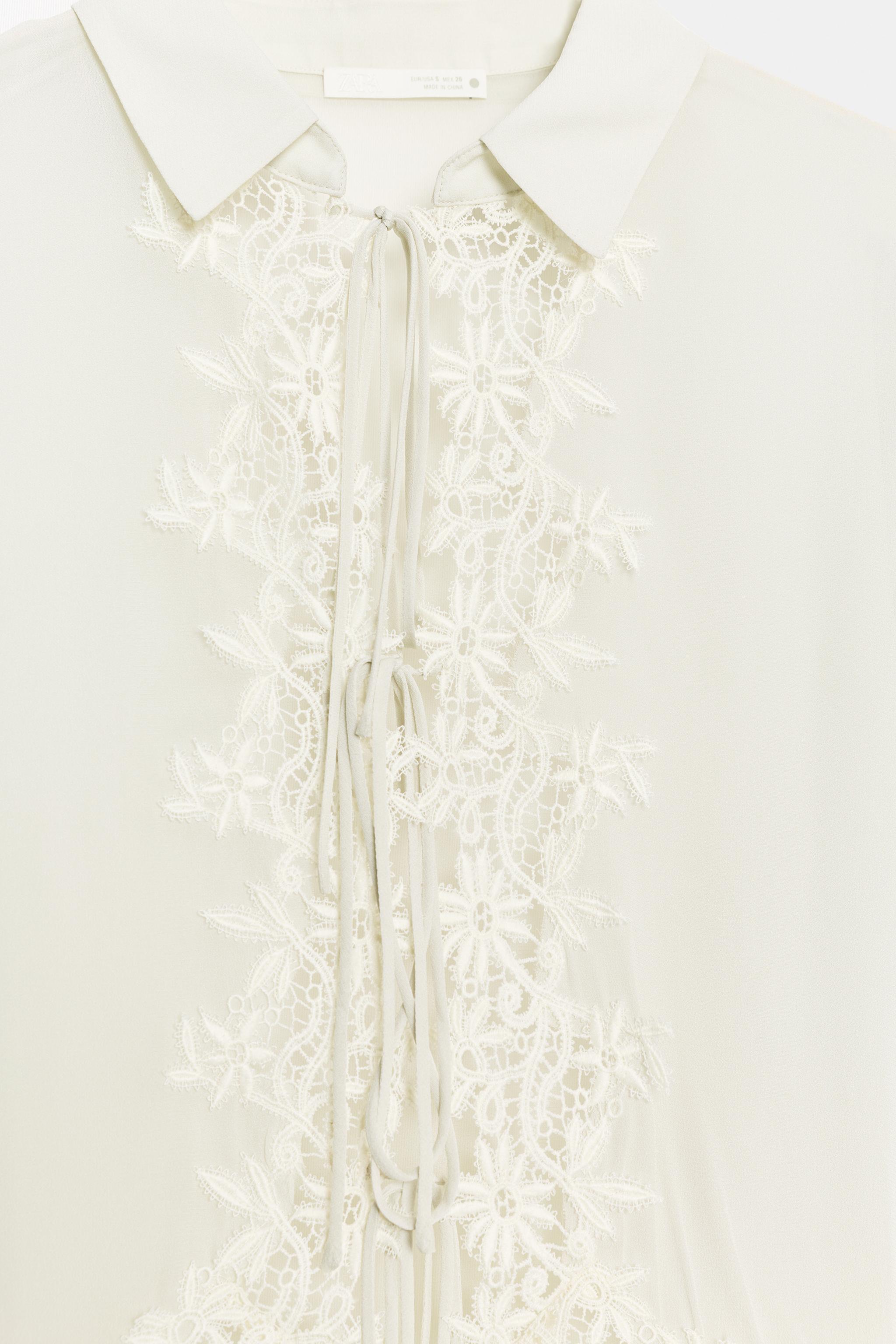 Женские блузки Zara ZW COLLECTION EMBROIDERED LACE BLOUSE — фото 7