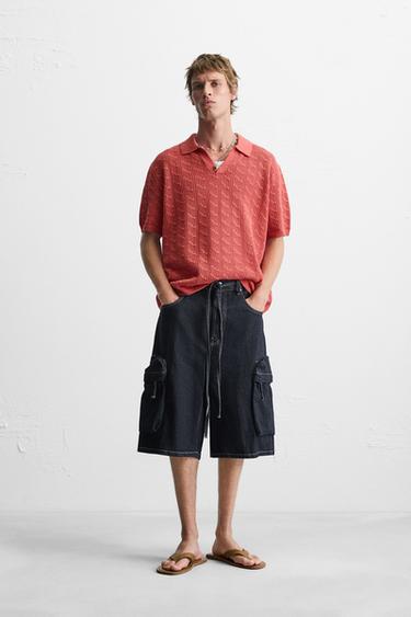 BERMUDA DENIM CARGO WIDE FIT - blå fra Zara - Billede 0
