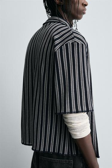 CHEMISE JACQUARD RAYURES - Bleu marine de Zara - Image 5
