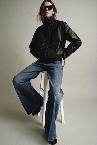 Zara ZW COLLECTION 100% 真皮飛行員外套 - LIMITED EDITION - 黑色