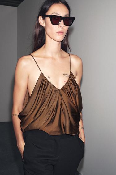 ZW COLLECTION SATIN DRAPE TOP - Tobacco by Zara - Image 2