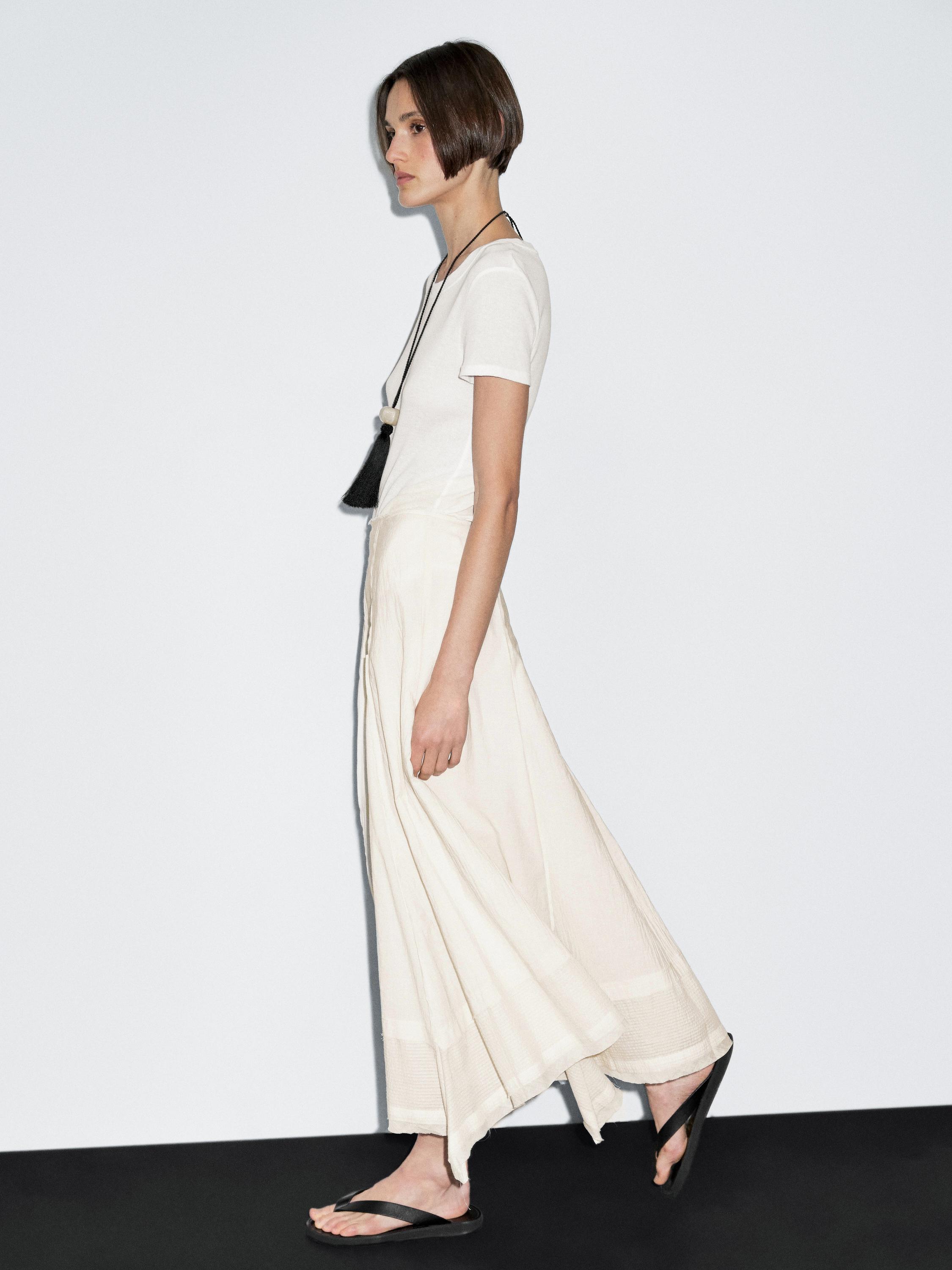 Jupe midi en coton mélangé avec coutures