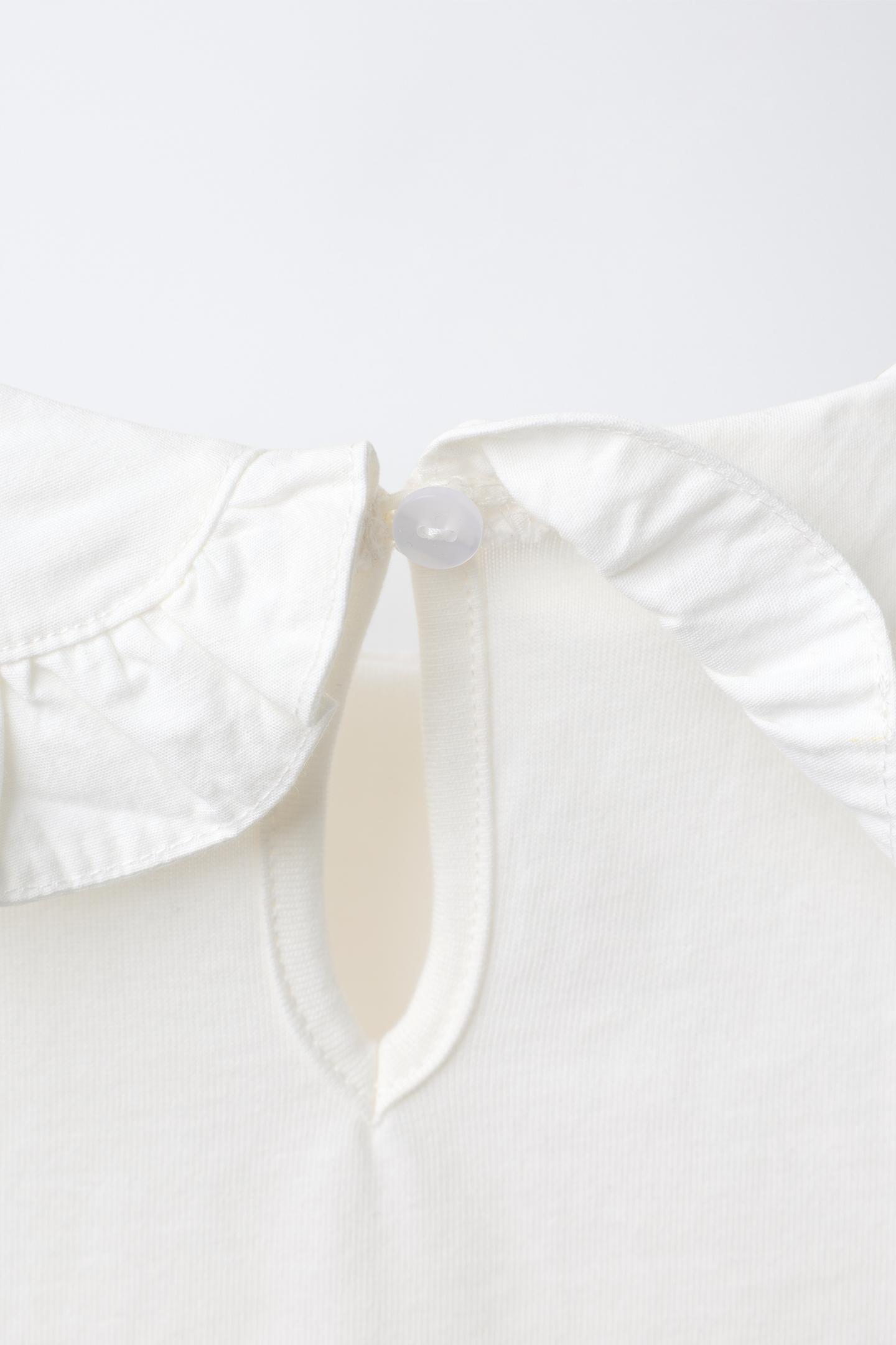 Детский топ Zara Ruffled Peter Pan Collar Babysuit, цвет: Устричный белый — фото 4