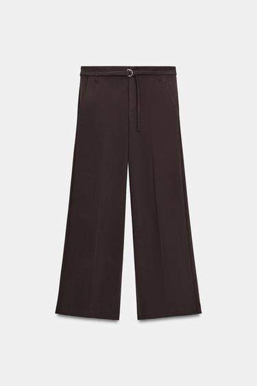 Zara BELTED PANTS - Dark maroon