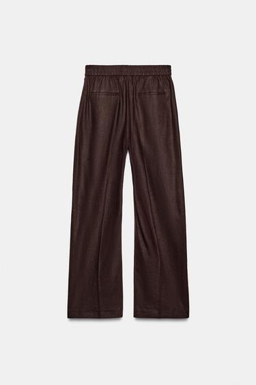 PANTALON DROIT AVEC LIN - Marron foncé de Zara - Image 6
