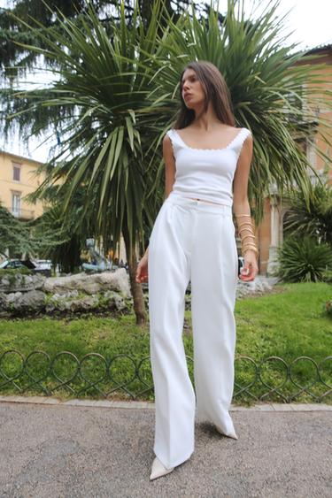 HIGH-WAIST WIDE-LEG TROUSERS - Oyster-white by Zara - Image 0