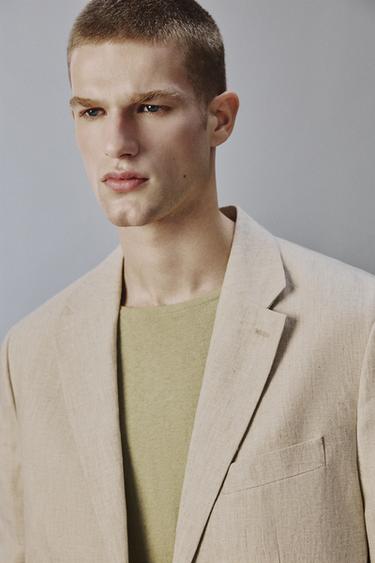 100% LINEN SUIT BLAZER - Light beige by Zara - Image 4