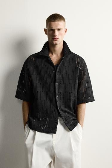 RELAXED FIT OPEN-WEAVE SHIRT - Black by Zara