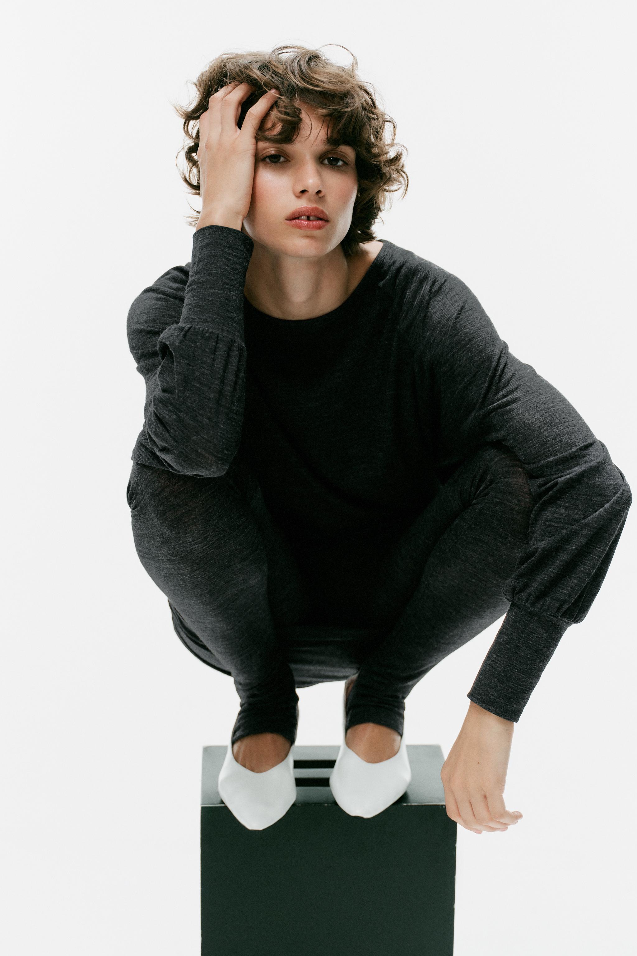 DRAPED LONG-SLEEVE T-SHIRT — Anthracite grey
