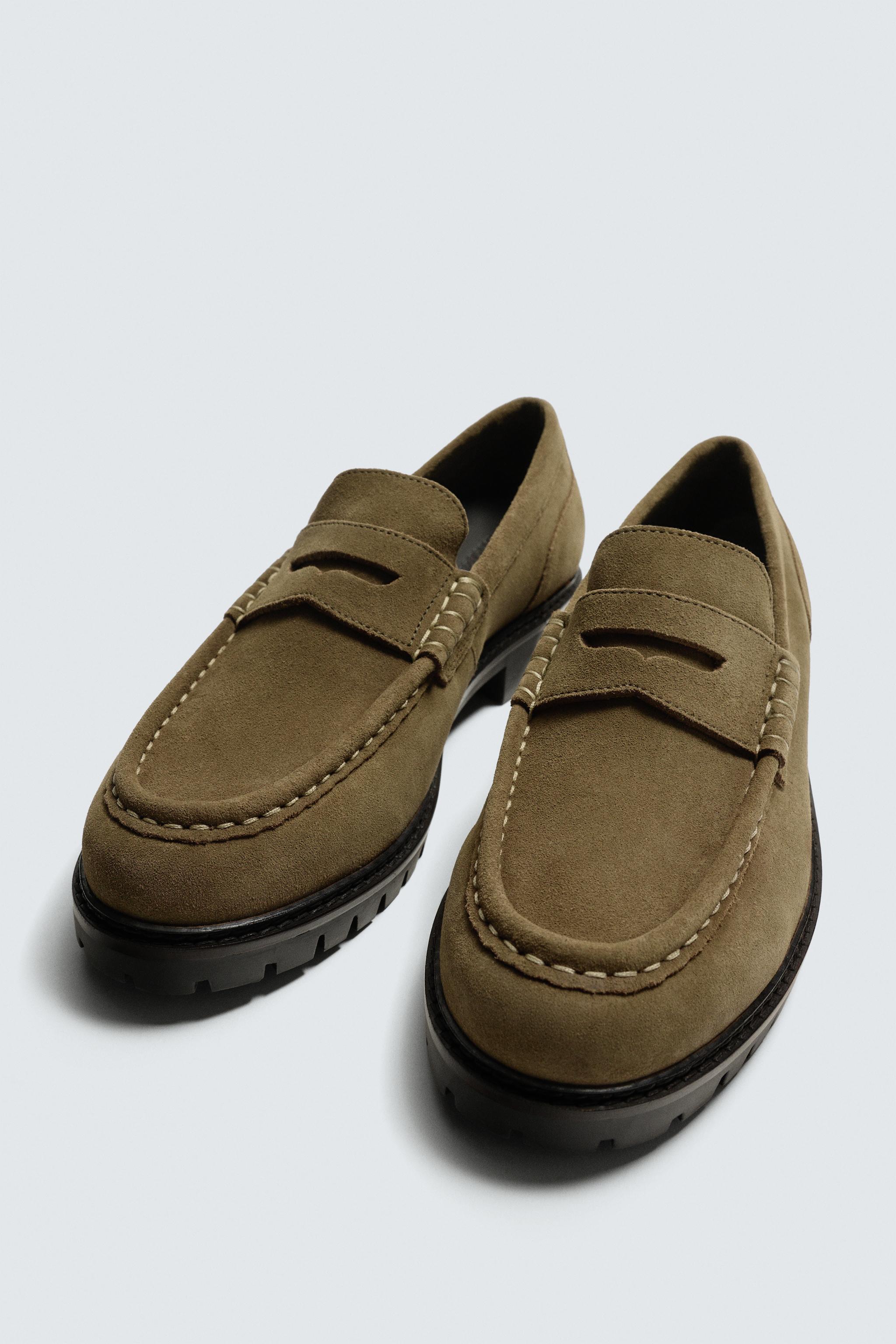 LEATHER PENNY LOAFERS WITH TRACK SOLE