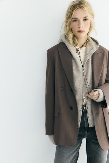 DOUBLE FABRIC STRIPED OVERSIZE BLAZER - Brown / Ecru by Zara