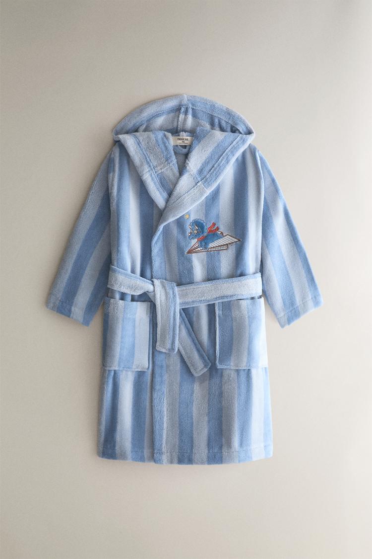 KIDS' DINOSAUR DRESSING GOWN — Blue