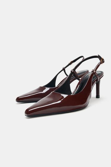 FAUX PATENT HIGH-HEEL SLINGBACK SHOES - Chocolate Brown by Zara - Image 2