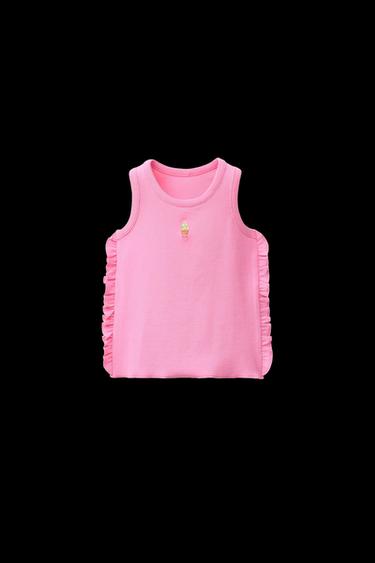 EMBROIDERED RIBBED RUFFLE T-SHIRT - Fuchsia by Zara - Image 0