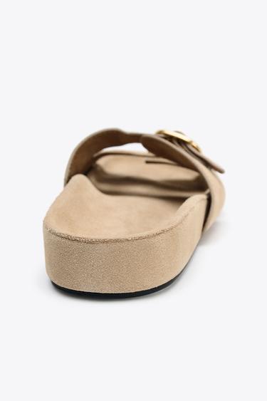 SPLIT SUEDE BUCKLE SANDALS - Beige by Zara - Image 4
