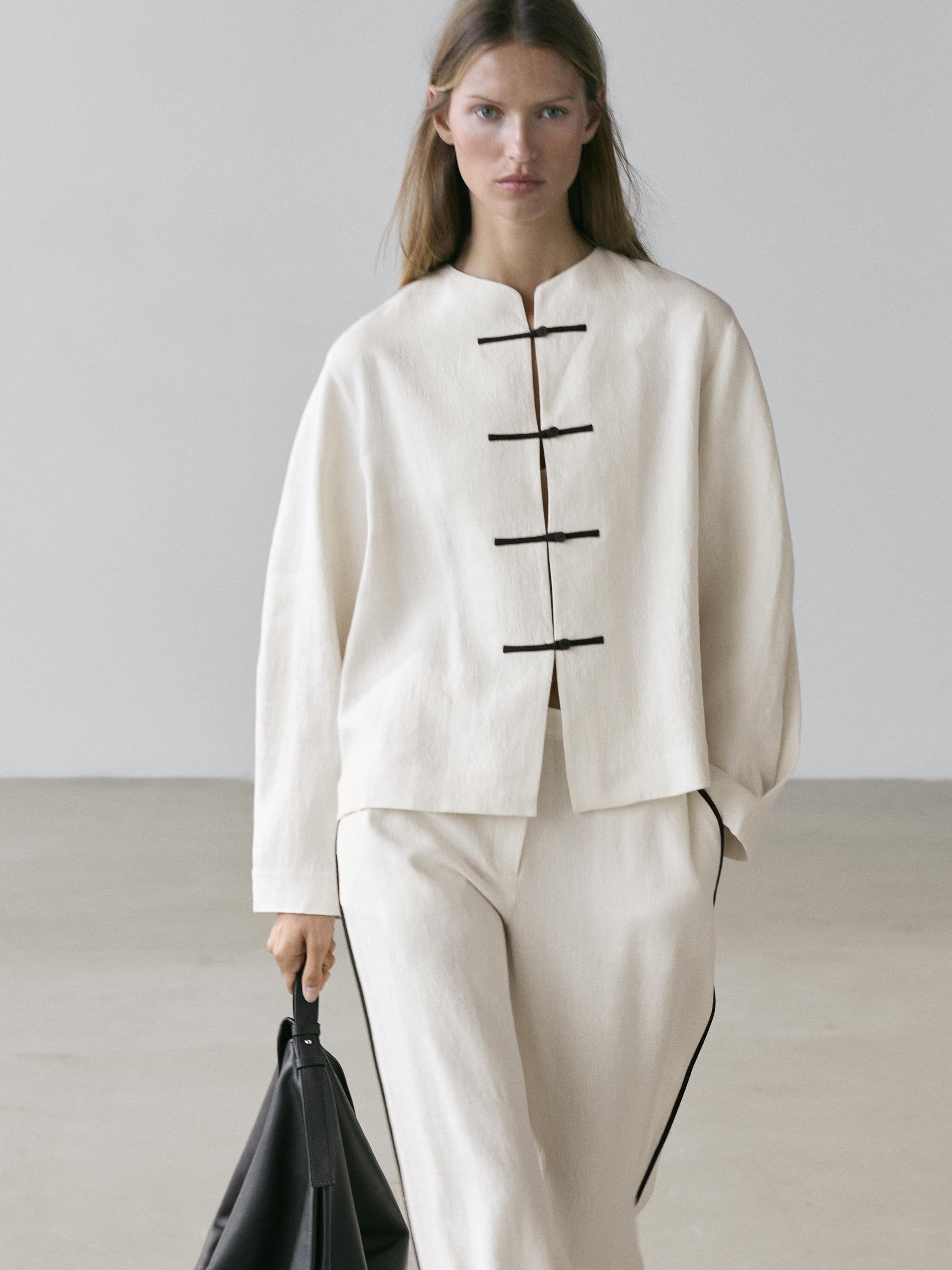 Linen overshirt with button details