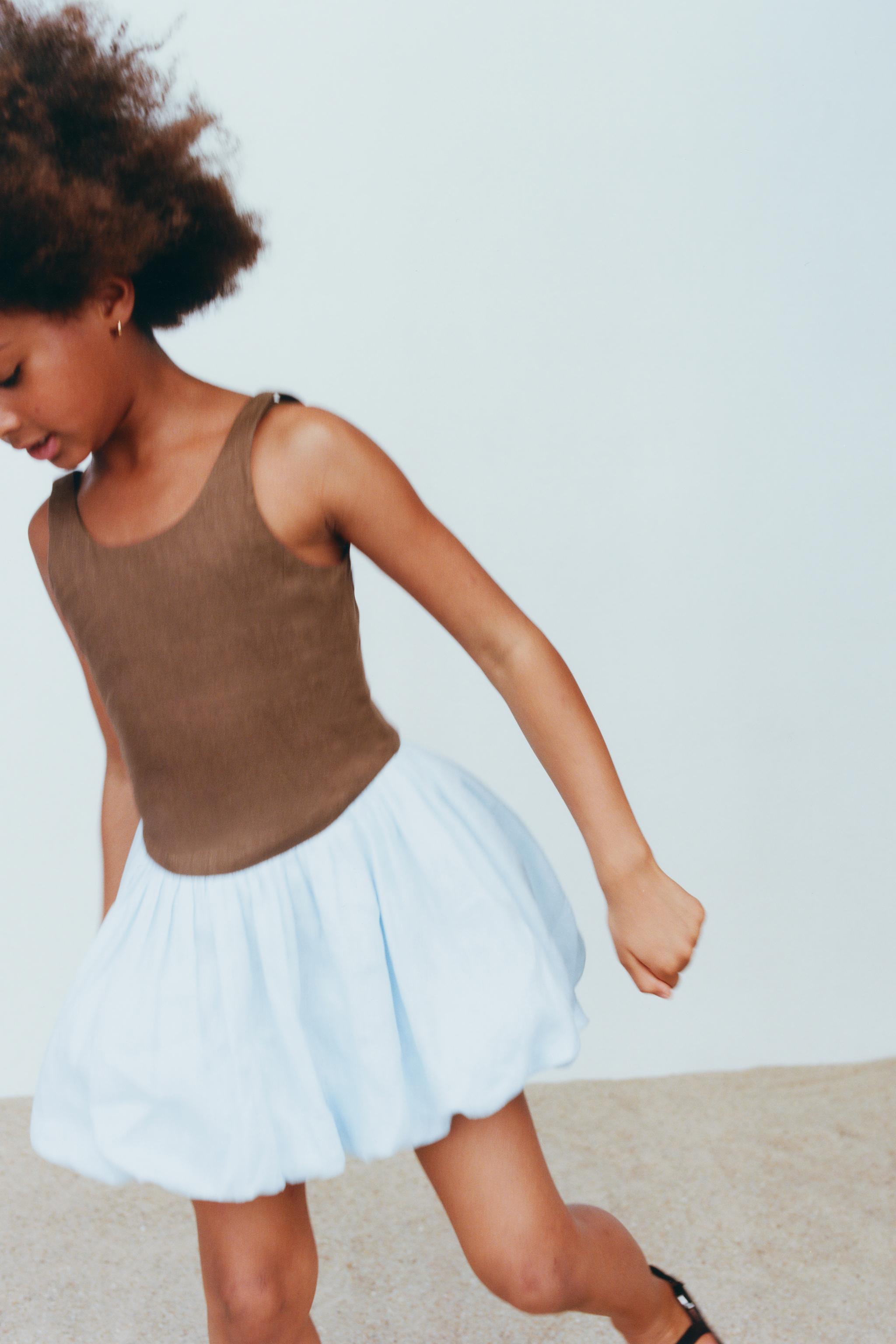 COLOR BLOCK 100% LINEN DRESS