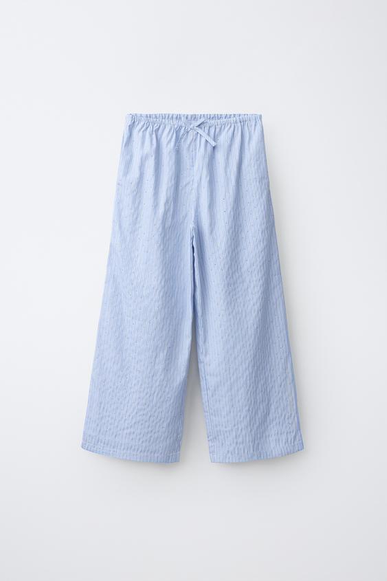 PANTALÓN FLUIDO STRASS RAYAS - Azul de Zara - Imagen 0